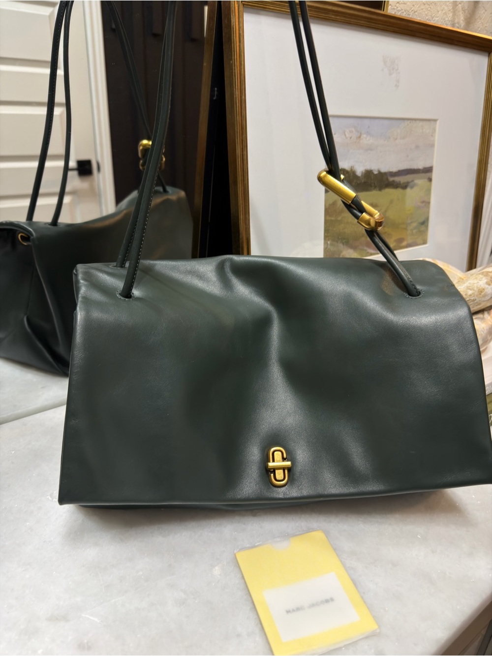 Marc Jacob’s Large Dual Dark Green Leather Shoulder Bag with Gold Hardware
